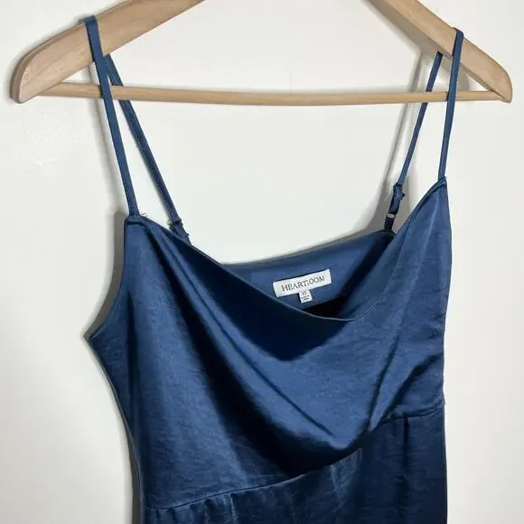 Heartloom Oliver Midi Slip Dress XS Blue Satin Side Slit Cocktail Night Out - Picture 5 of 14